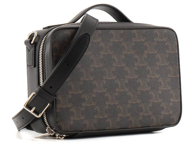 Céline CELINE - Borsa a tracolla Triomphe Celine in pelle nera e tela rivestita Nero - vista 2