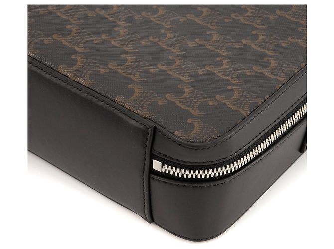 Céline CELINE - Borsa a tracolla Triomphe Celine in pelle nera e tela rivestita Nero - vista 6