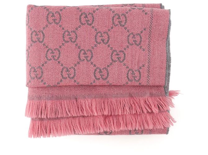 GUCCI - Sciarpa GG Gucci in lana grigia e rosa - vista 2