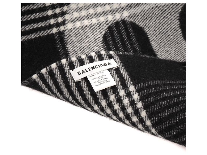 BALENCIAGA - Sciarpa Balenciaga in lana bianca e nera Nero - vista 3