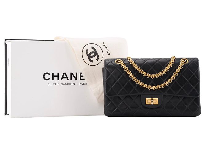 CHANEL - 2.55 Chanel Umhängetasche aus glattem marineblauem und braunem Leder - Ansicht 10