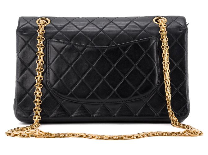 CHANEL - 2.55 Chanel Umhängetasche aus glattem marineblauem und braunem Leder - Ansicht 3