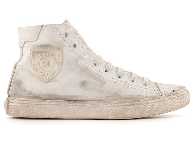 SAINT LAURENT - Sneakers Beldford Saint Laurent in pelle bianca e grigia (T37) - vista 2
