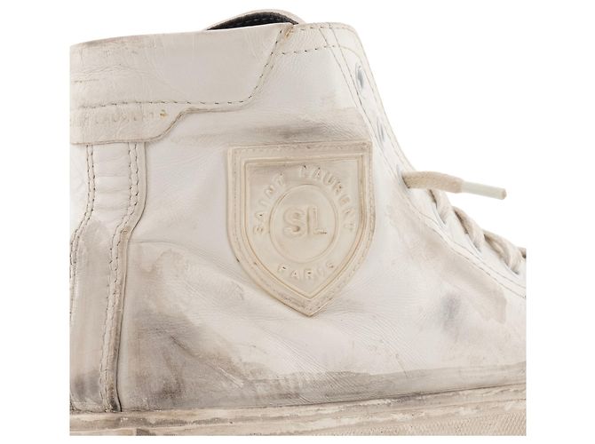 SAINT LAURENT - Sneakers Beldford Saint Laurent in pelle bianca e grigia (T37) - vista 4