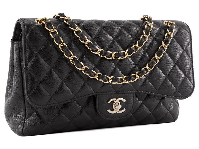 CHANEL - Borsa a tracolla Classic/Timeless Jumbo in pelle caviar nera Nero - vista 2