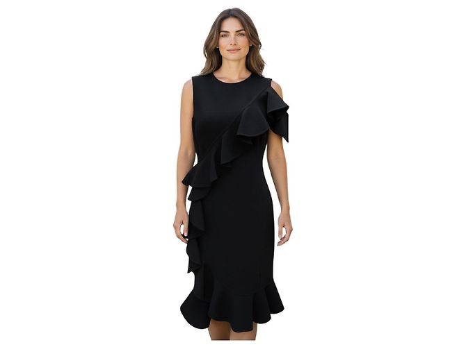Schwarzes Wollcocktailkleid mit Rüschen aus der Michael Kors Kollektion - Ansicht 5