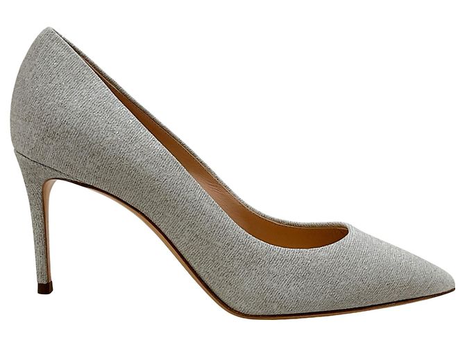 Silberne Glitzer-Stoff-Pumps von Casadei - Ansicht 2