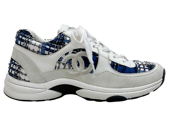 Sneakers Chanel in Tweed Bianco / Blu Marca 24P - vista 2