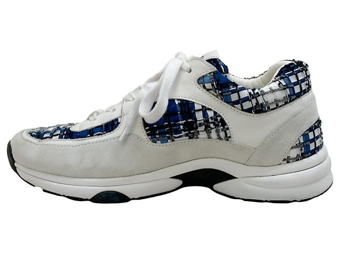 Sneakers Chanel in Tweed Bianco / Blu Marca 24P - vista 3