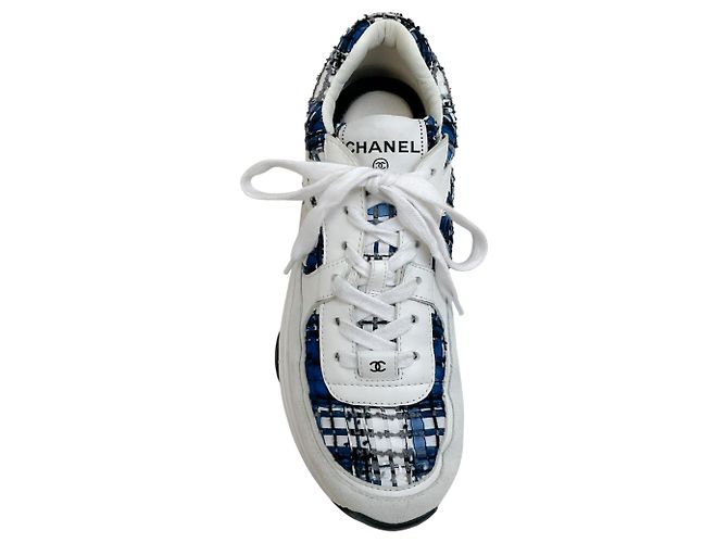 Sneakers Chanel in Tweed Bianco / Blu Marca 24P - vista 4