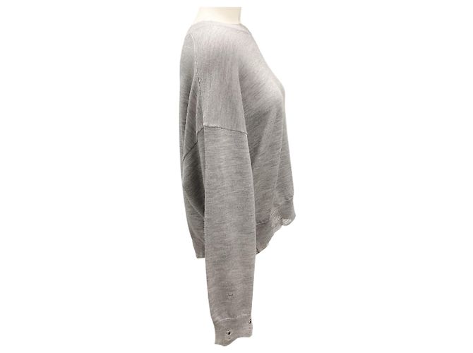 R13 Pullover cropped oversized in grigio chiaro rovinato - vista 2