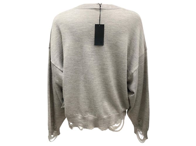 R13 Pullover cropped oversized in grigio chiaro rovinato - vista 3