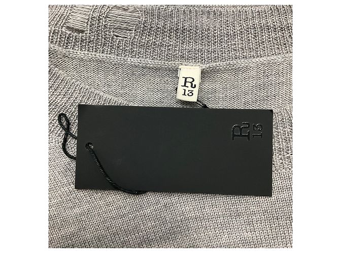 R13 Pullover cropped oversized in grigio chiaro rovinato - vista 4