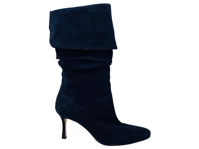 Stivali in suede blu navy a pieghe Manolo Blahnik - vista 2