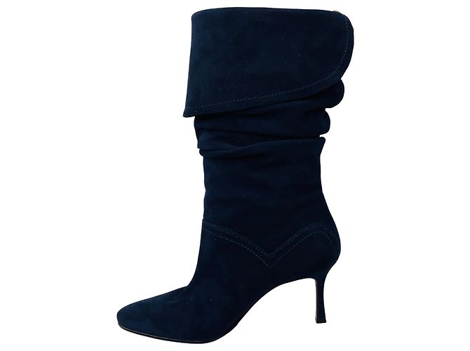 Stivali in suede blu navy a pieghe Manolo Blahnik - vista 3
