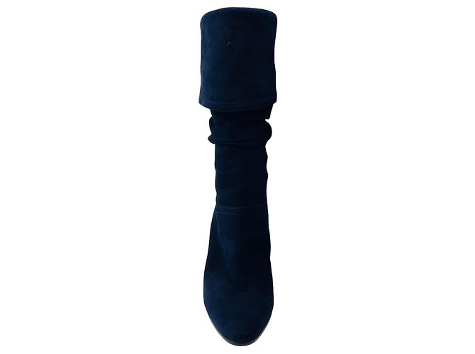 Stivali in suede blu navy a pieghe Manolo Blahnik - vista 4