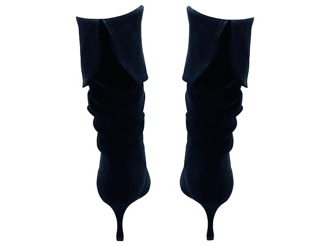 Stivali in suede blu navy a pieghe Manolo Blahnik - vista 6