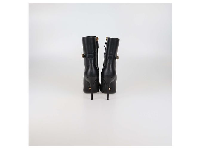 Versace Black Leather Safety Pin Pointed Toe Heeled Ankle Boots - view 6