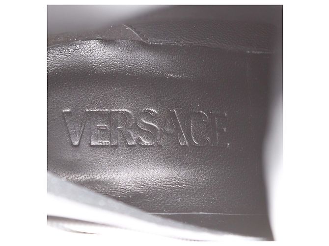 Versace Black Leather Safety Pin Pointed Toe Heeled Ankle Boots - view 8