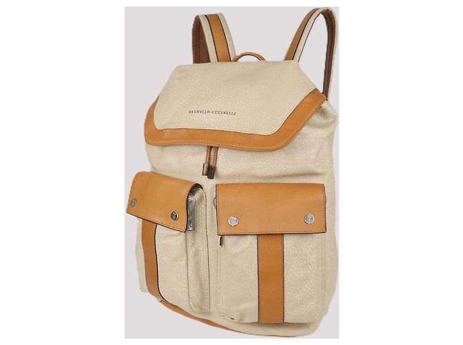 Mochila de couro bege/vachetta Brunello Cucinelli - vista 2