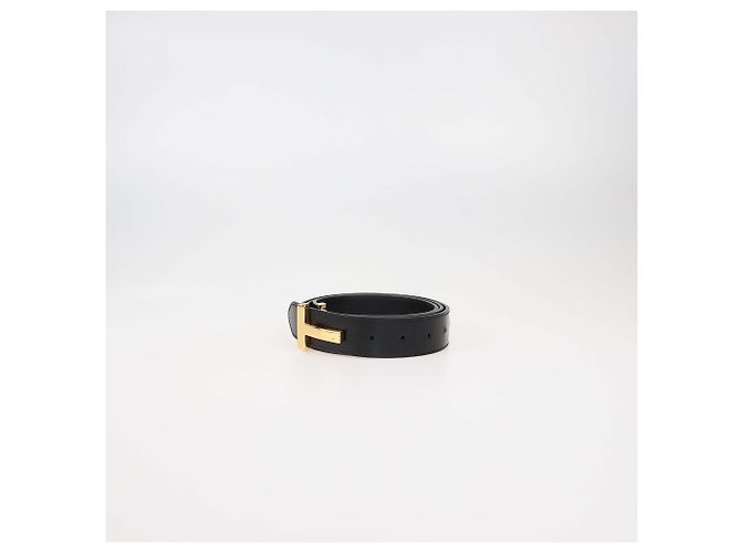Cinto de couro preto com fivela dupla T Tom Ford - vista 2