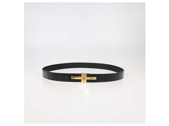 Cinto de couro preto com fivela dupla T Tom Ford - vista 4