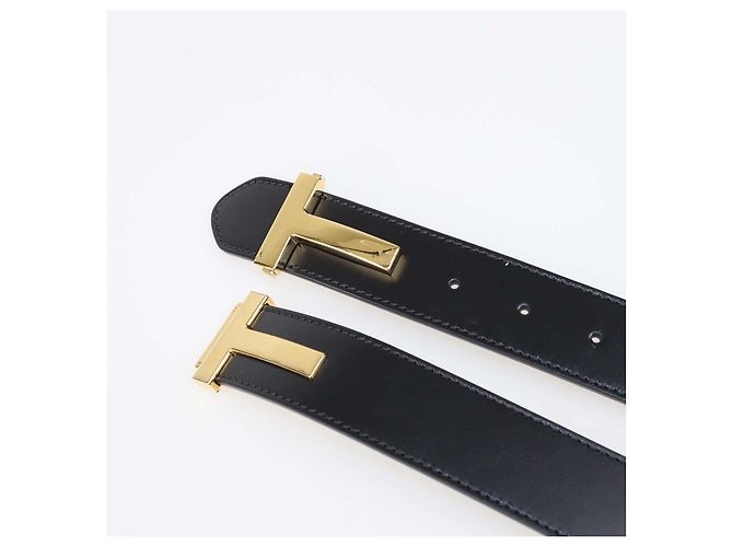 Cinto de couro preto com fivela dupla T Tom Ford - vista 6