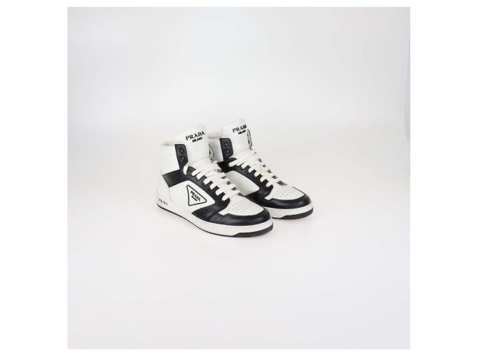 Prada White/Black Leather Avenue High Top Sneakers - view 2