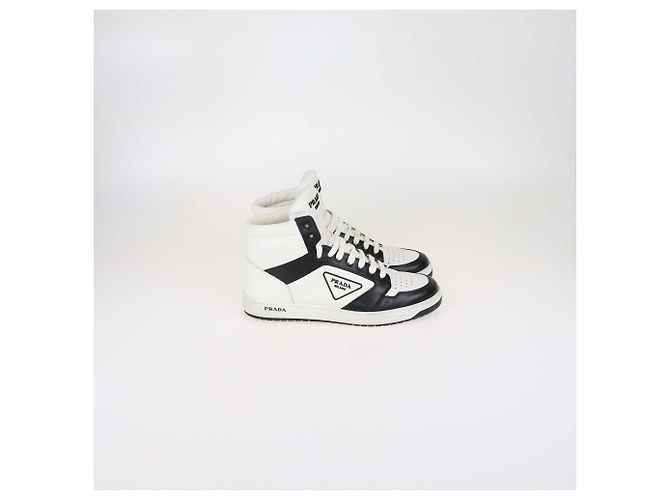 Prada White/Black Leather Avenue High Top Sneakers - view 3