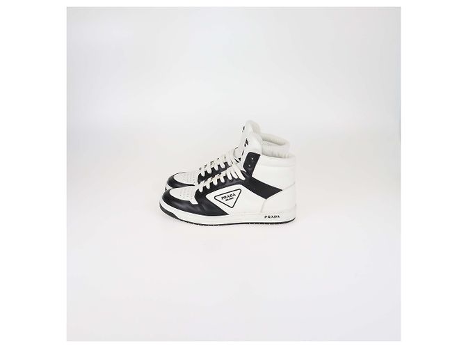 Prada White/Black Leather Avenue High Top Sneakers - view 4