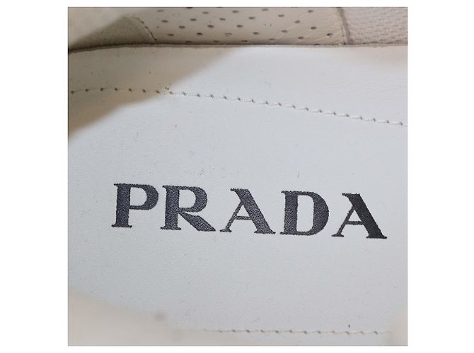 Prada White/Black Leather Avenue High Top Sneakers - view 6
