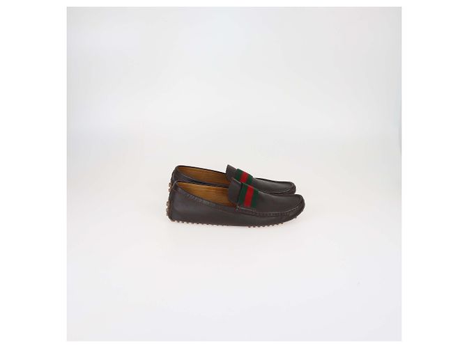 Mocassini Driver Web in pelle marrone scuro Gucci - vista 3