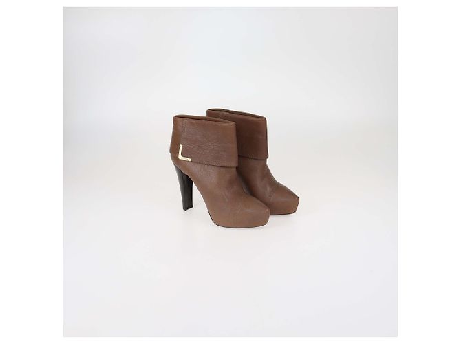 Botines Queen de cuero marrón Louis Vuitton Castaño - vista 2