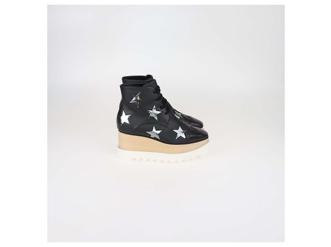 Stella Mc Cartney Stella McCartney Elyse Star Plattform-Sneaker aus schwarzem Kunstleder mit Schnürung - Ansicht 3