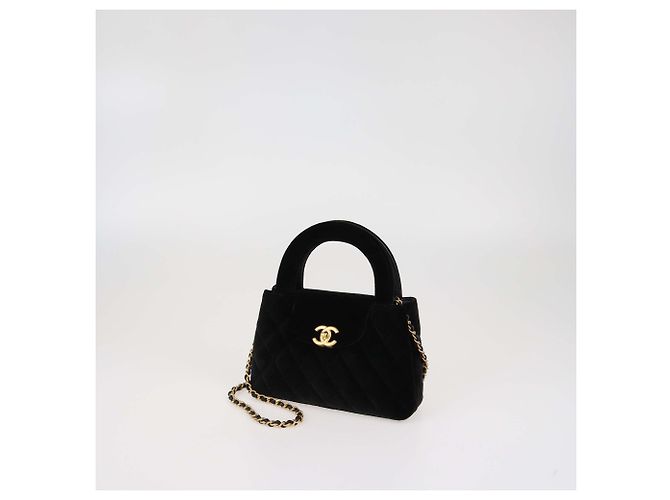 Borsa Mini Kelly in Velluto Nero Trapuntato di Chanel - vista 2