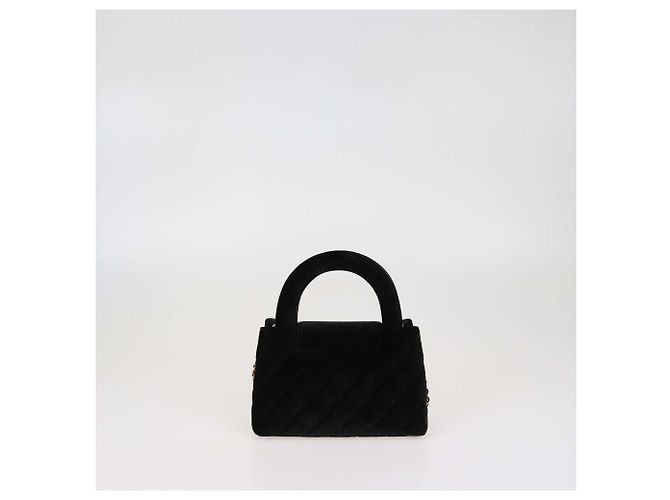 Borsa Mini Kelly in Velluto Nero Trapuntato di Chanel - vista 3