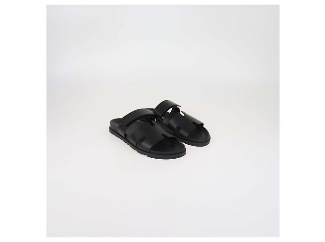Sandali Chypre in pelle nera Hermès Nero - vista 2