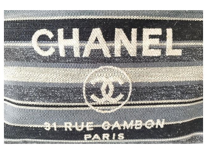Borsa Tote Chanel Deauville in tela a righe blu navy e beige - vista 7