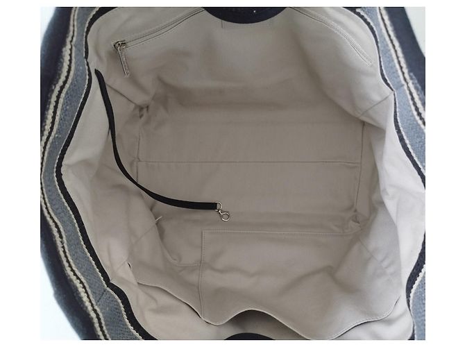 Borsa Tote Chanel Deauville in tela a righe blu navy e beige - vista 8