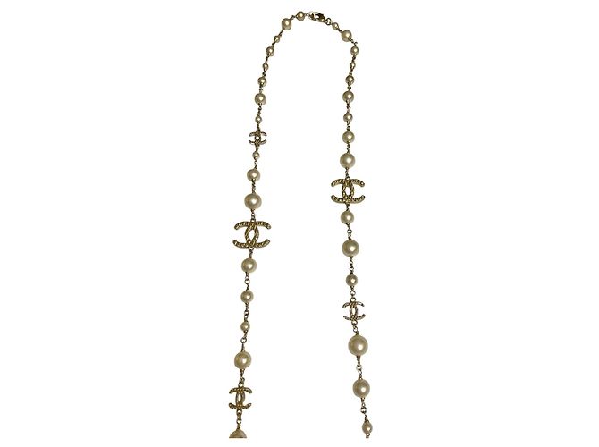 Collana Chanel 10A Shanghai Extra Lunga Perle Dorate 8 Logo CC Bianco Gold hardware - vista 7