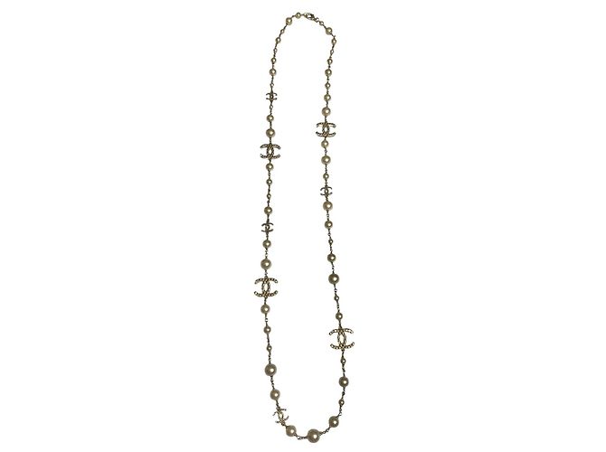 Collana Chanel 10A Shanghai Extra Lunga Perle Dorate 8 Logo CC Bianco Gold hardware - vista 8