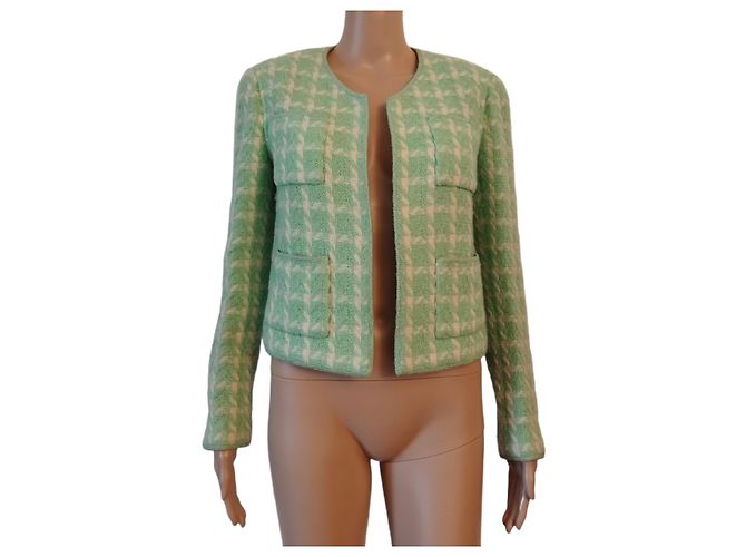CHANEL green wool houndstooth jacket - Spring Summer 1996 - view 2