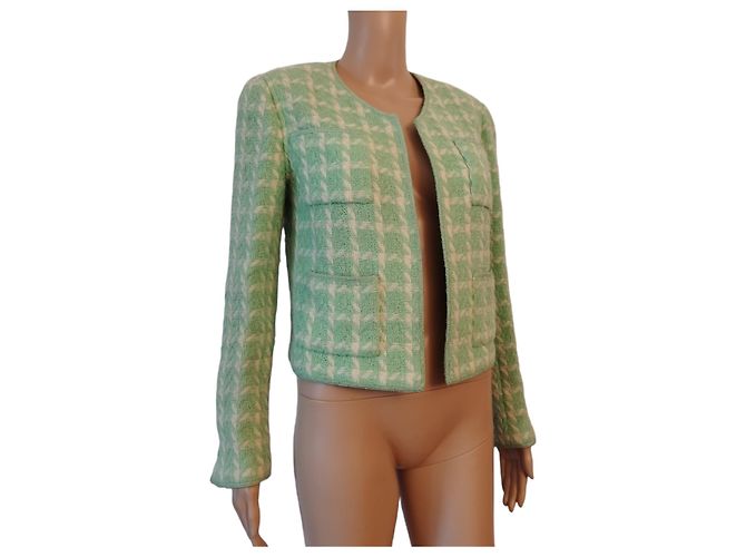 CHANEL green wool houndstooth jacket - Spring Summer 1996 - view 3