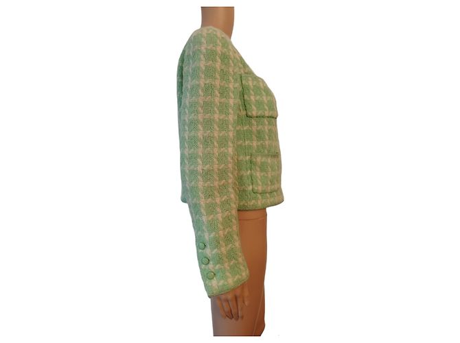 CHANEL green wool houndstooth jacket - Spring Summer 1996 - view 4