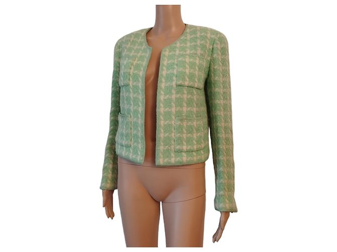 CHANEL green wool houndstooth jacket - Spring Summer 1996 - view 7