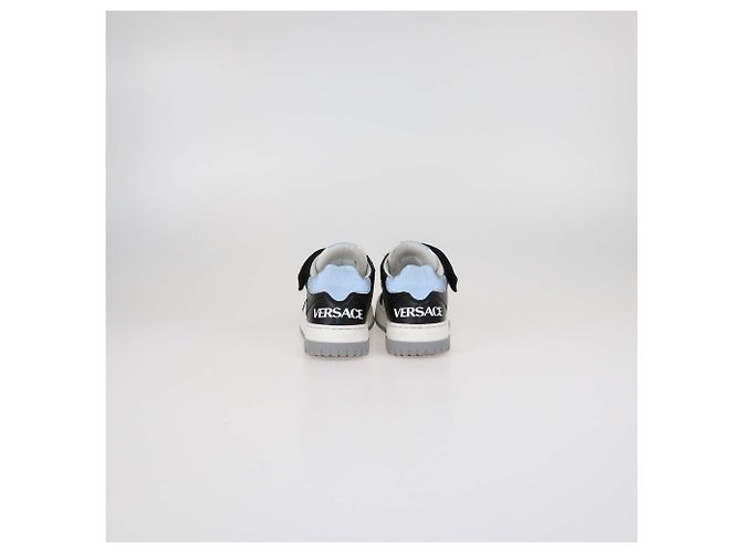 Autre Marque Baskets en cuir noir/blanc avec strap Versace Kids - vue 5