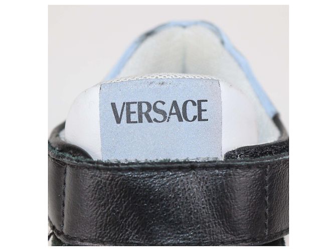 Autre Marque Baskets en cuir noir/blanc avec strap Versace Kids - vue 6