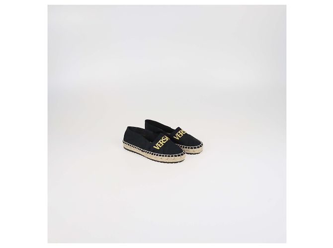 Autre Marque Espadrilles de lona preta com logo bordado para crianças Versace Preto - vista 2