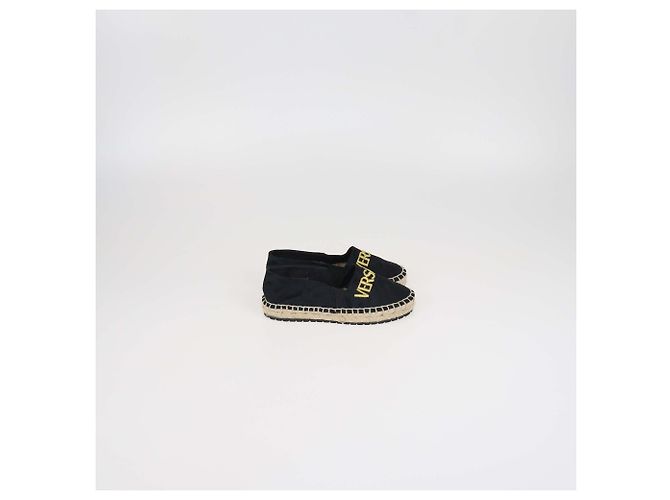 Autre Marque Espadrilles de lona preta com logo bordado para crianças Versace Preto - vista 3