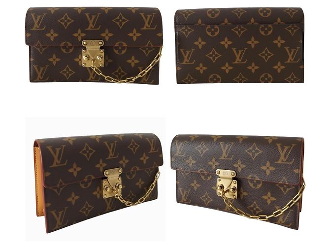 Pochette Louis Vuitton S Lock in tela monogram e pelle naturale Marrone - vista 12